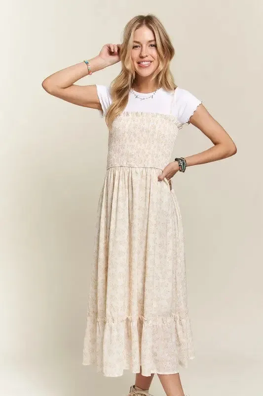 ADORA Smocked Floral Ruffled Hem Cami Dress