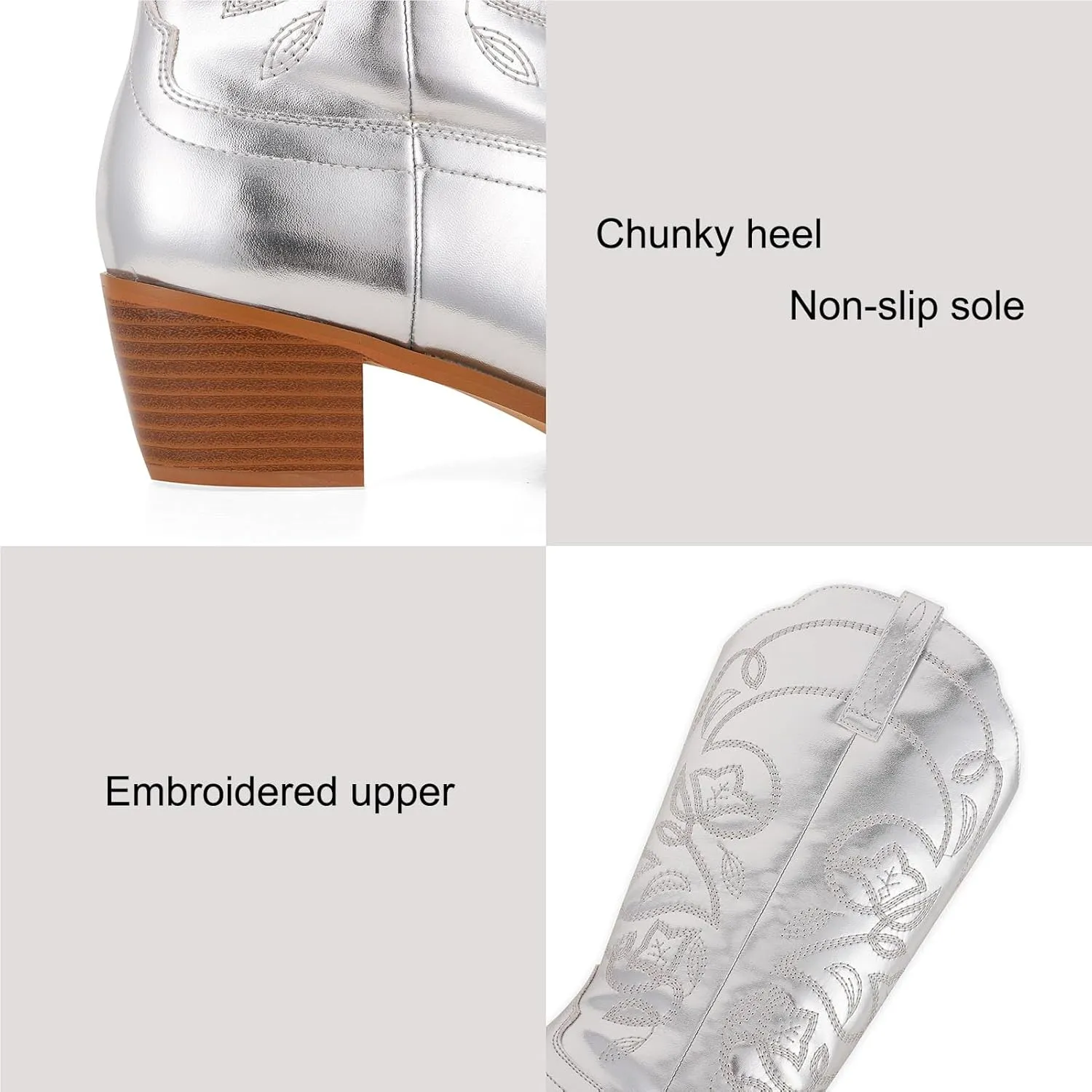 AMINUGAL Cowboy Boots for Women Mid Calf Cowgirl Boots Pointed Toe Chunky Heel Embroidered Western Boots Women Pull On Fashion Retro Classic Ankle Boots