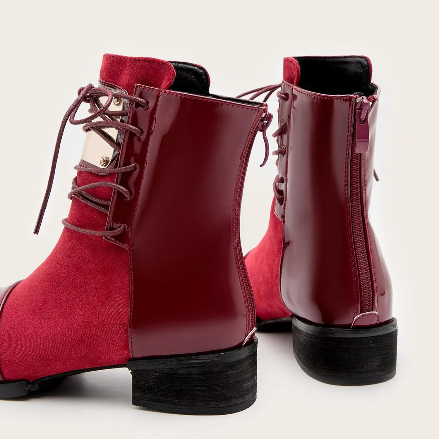 AUNTHUI Women's Patent Leather Back Zip Low Heel Ankle Boots,Outdoor Non-slip Comfortable Casual Walking Fashion Chunky Heel Ankle Boots