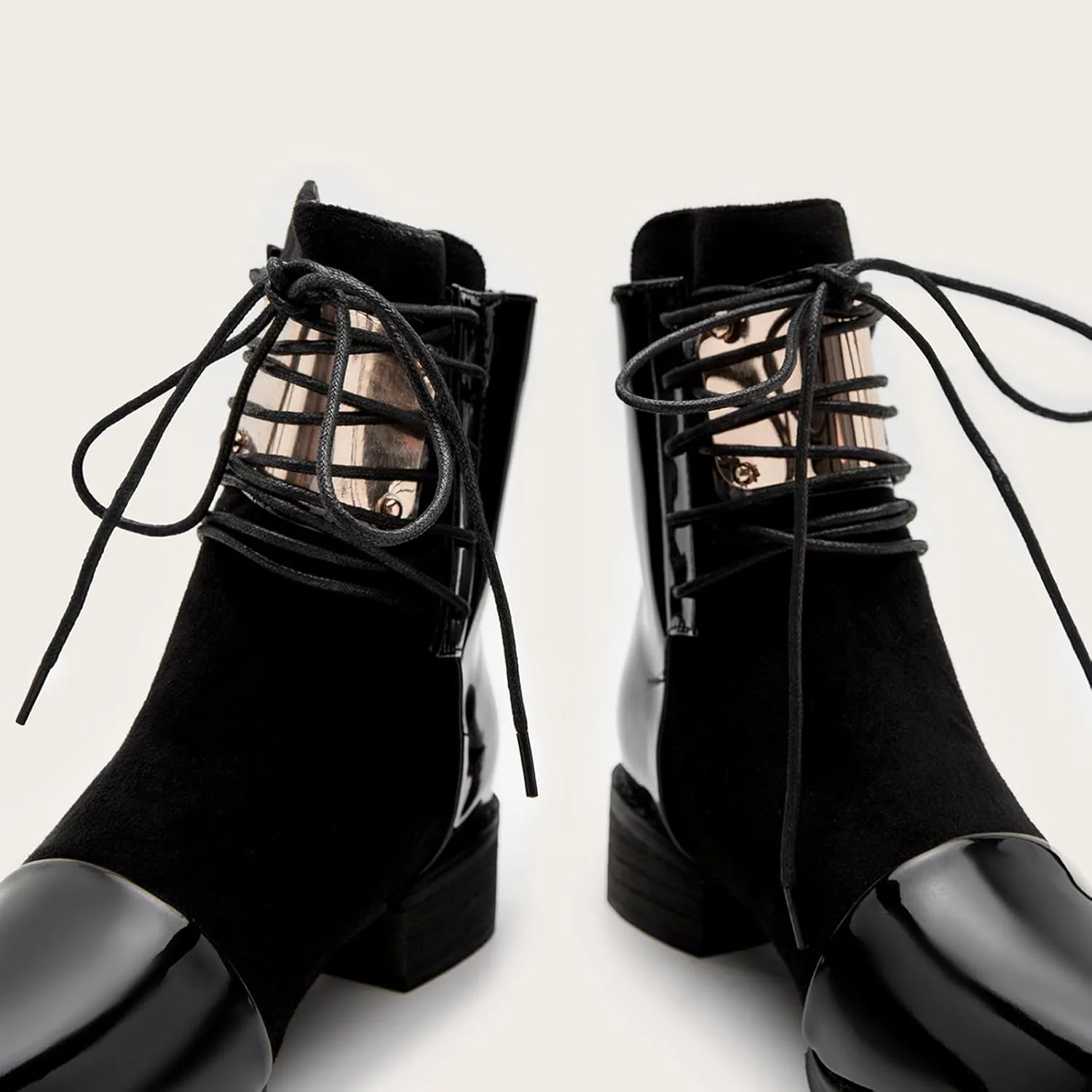 AUNTHUI Women's Patent Leather Back Zip Low Heel Ankle Boots,Outdoor Non-slip Comfortable Casual Walking Fashion Chunky Heel Ankle Boots