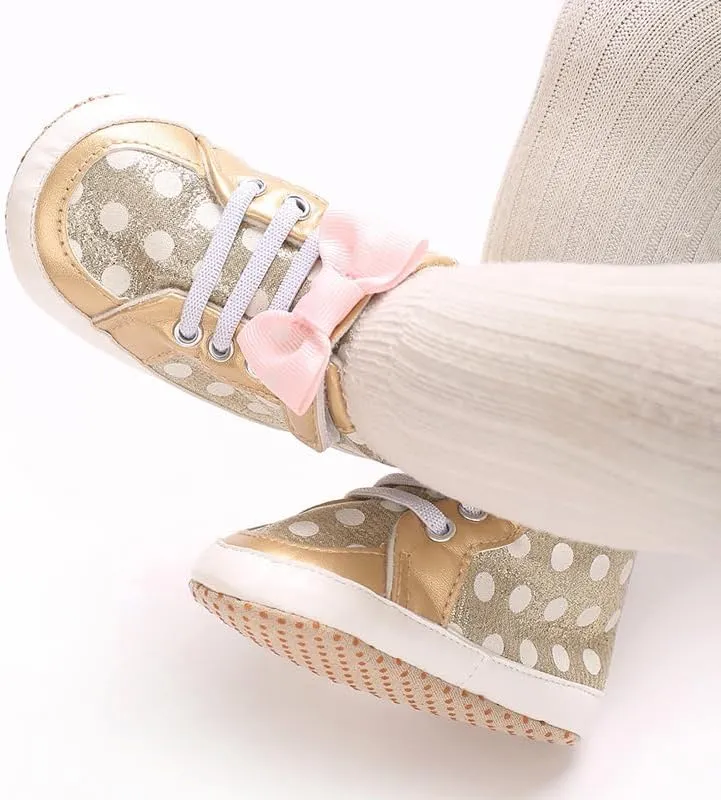 Baby Girls High Top Ankle PU Leather Bow Sneakers Infant Moccasins Newborn Loafers Anti-Slip Toddler Wedding Uniform Dress Shoes