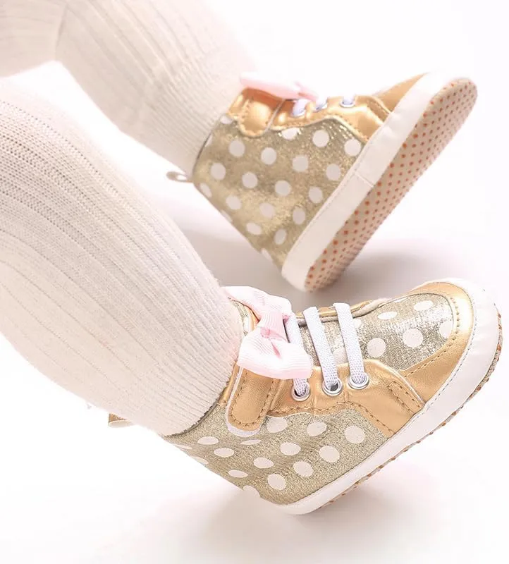 Baby Girls High Top Ankle PU Leather Bow Sneakers Infant Moccasins Newborn Loafers Anti-Slip Toddler Wedding Uniform Dress Shoes