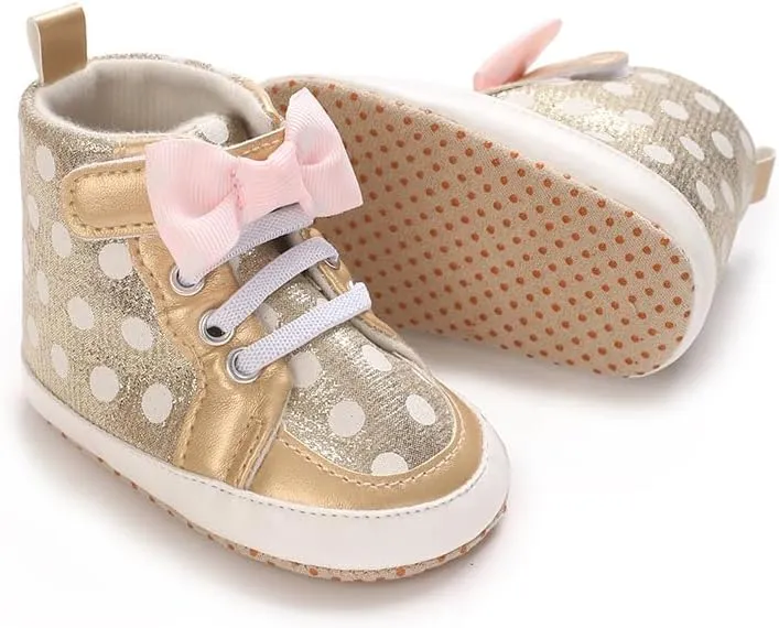 Baby Girls High Top Ankle PU Leather Bow Sneakers Infant Moccasins Newborn Loafers Anti-Slip Toddler Wedding Uniform Dress Shoes