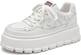 BEAU TODAY Women's Platform Fashion Sneakers, Chunky Sneakers for Women, Lightweight Comfortable Walking Shoes Lace Up Casual Shoes for Outdoor Work