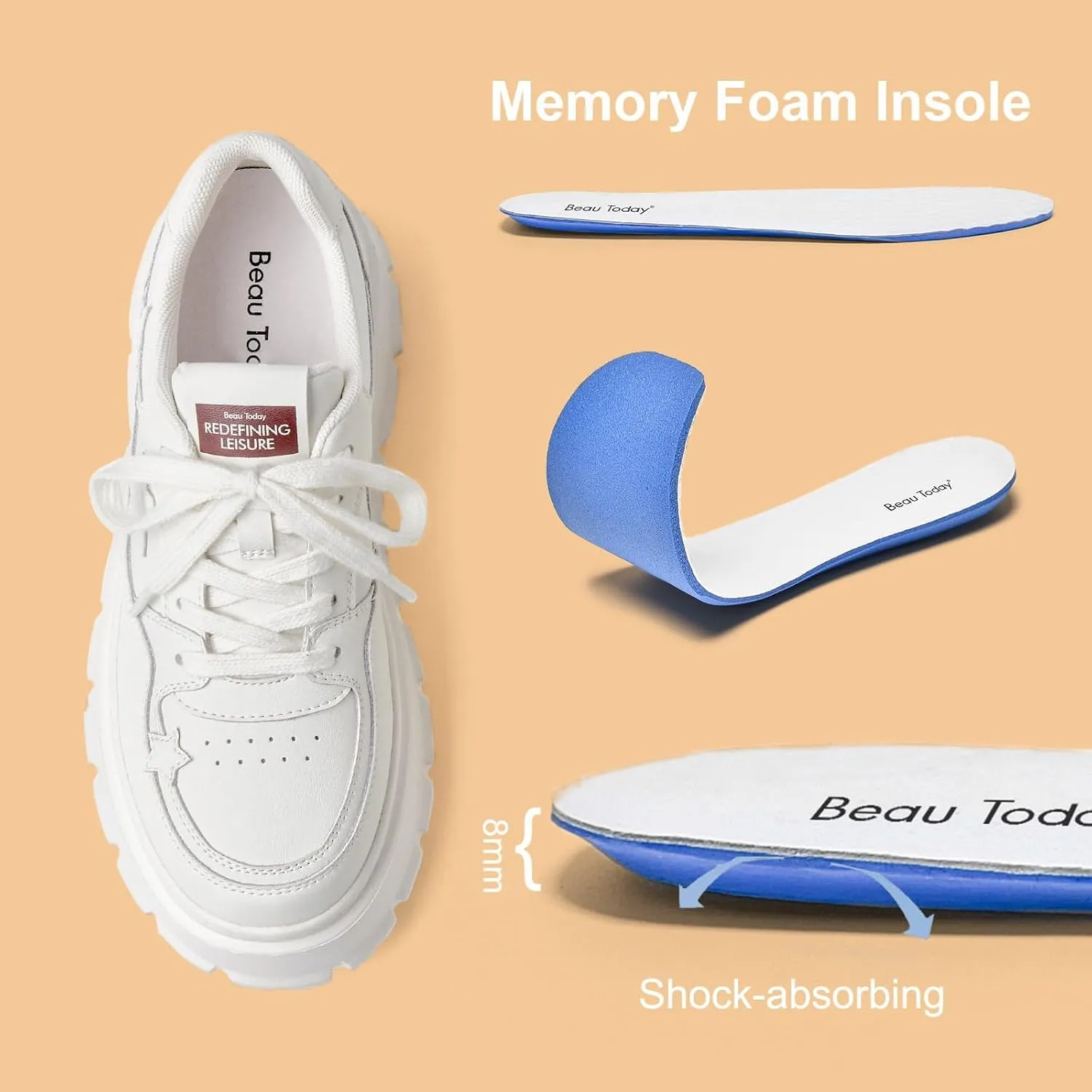 BEAU TODAY Women's Platform Fashion Sneakers, Chunky Sneakers for Women, Lightweight Comfortable Walking Shoes Lace Up Casual Shoes for Outdoor Work