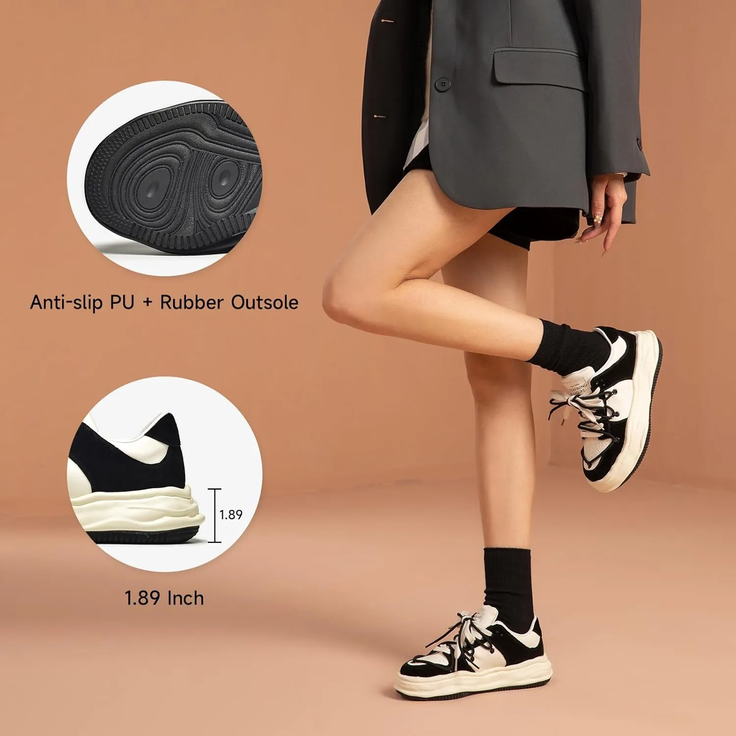 BEAU TODAY Women's Platform Fashion Sneakers, Chunky Sneakers for Women, Lightweight Comfortable Walking Shoes Lace Up Casual Shoes for Outdoor Work
