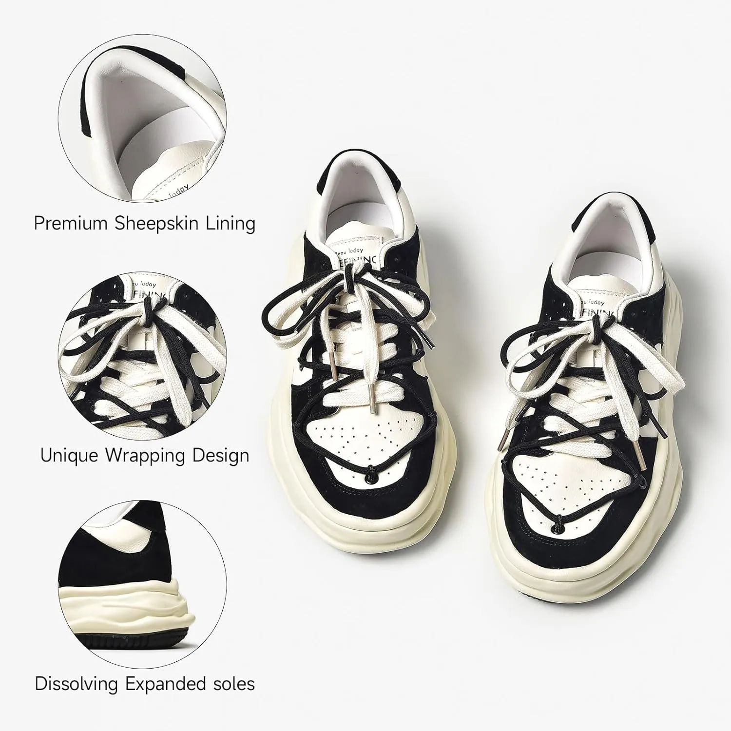 BEAU TODAY Women's Platform Fashion Sneakers, Chunky Sneakers for Women, Lightweight Comfortable Walking Shoes Lace Up Casual Shoes for Outdoor Work