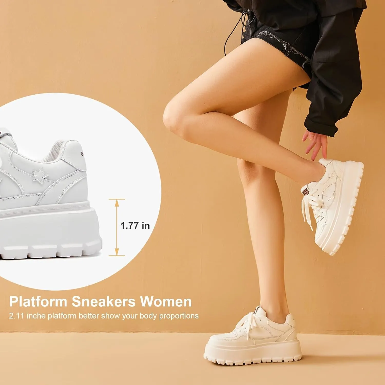BEAU TODAY Women's Platform Fashion Sneakers, Chunky Sneakers for Women, Lightweight Comfortable Walking Shoes Lace Up Casual Shoes for Outdoor Work