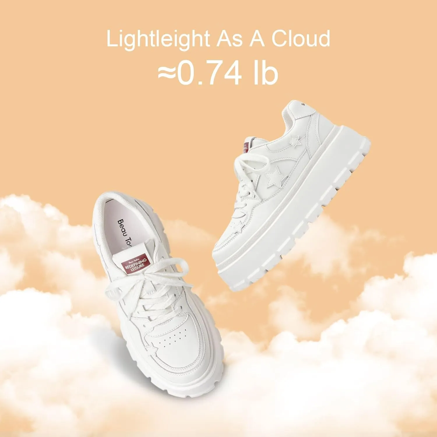 BEAU TODAY Women's Platform Fashion Sneakers, Chunky Sneakers for Women, Lightweight Comfortable Walking Shoes Lace Up Casual Shoes for Outdoor Work