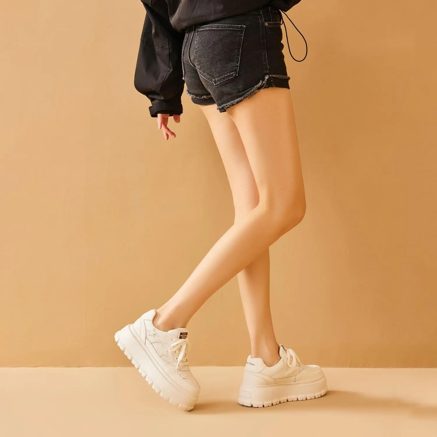 BEAU TODAY Women's Platform Fashion Sneakers, Chunky Sneakers for Women, Lightweight Comfortable Walking Shoes Lace Up Casual Shoes for Outdoor Work