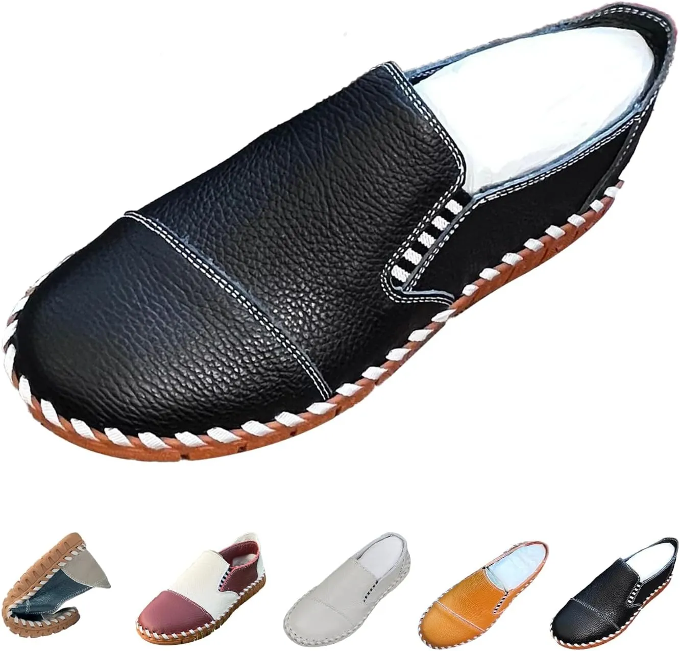 BlackeEight Men's Slip On Colorblock Casual Leather Shoes,Comfort Hand-Stitching Non-Slip Softsole Driving Loafers Fashion Sneakers