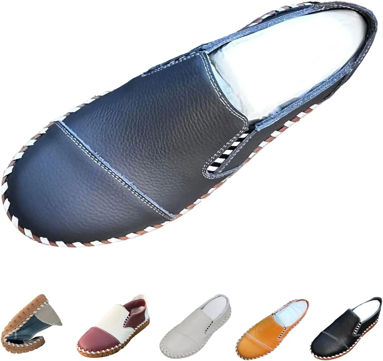 BlackeEight Men's Slip On Colorblock Casual Leather Shoes,Comfort Hand-Stitching Non-Slip Softsole Driving Loafers Fashion Sneakers