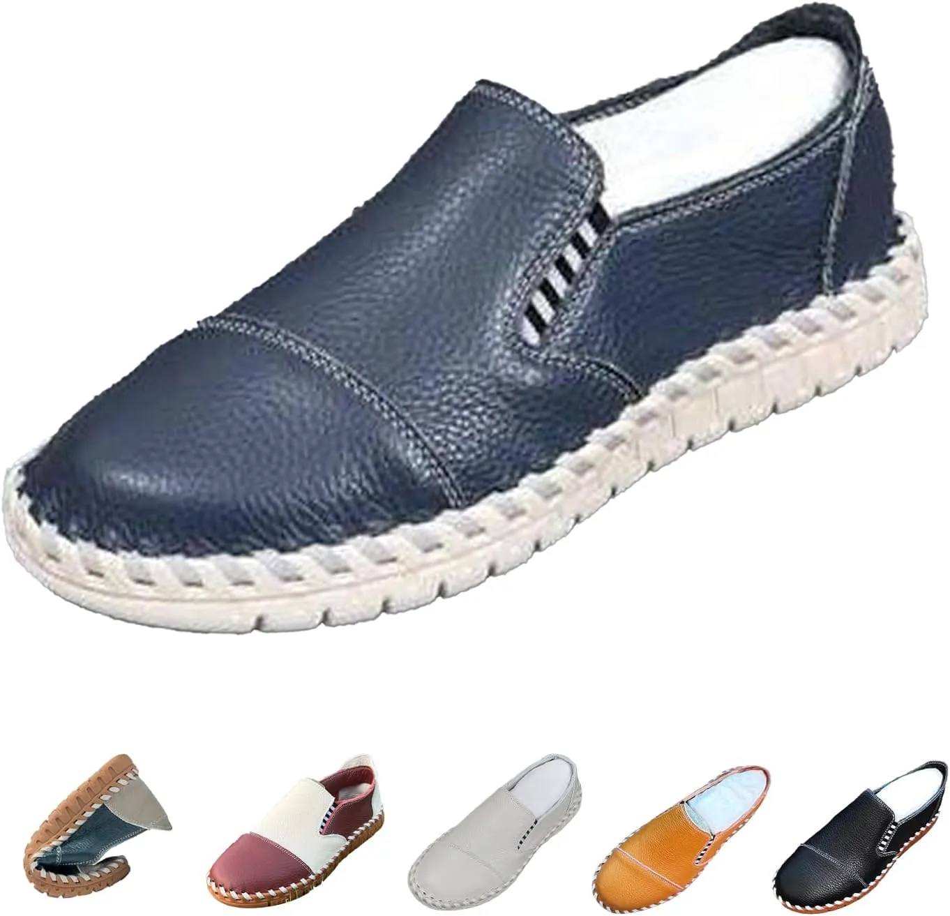 BlackeEight Men's Slip On Colorblock Casual Leather Shoes,Comfort Hand-Stitching Non-Slip Softsole Driving Loafers Fashion Sneakers