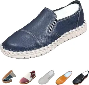 BlackeEight Men's Slip On Colorblock Casual Leather Shoes,Comfort Hand-Stitching Non-Slip Softsole Driving Loafers Fashion Sneakers