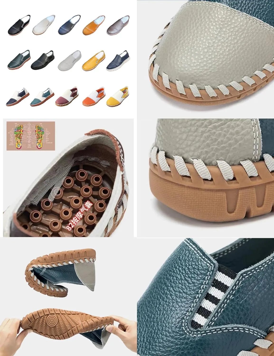 BlackeEight Men's Slip On Colorblock Casual Leather Shoes,Comfort Hand-Stitching Non-Slip Softsole Driving Loafers Fashion Sneakers