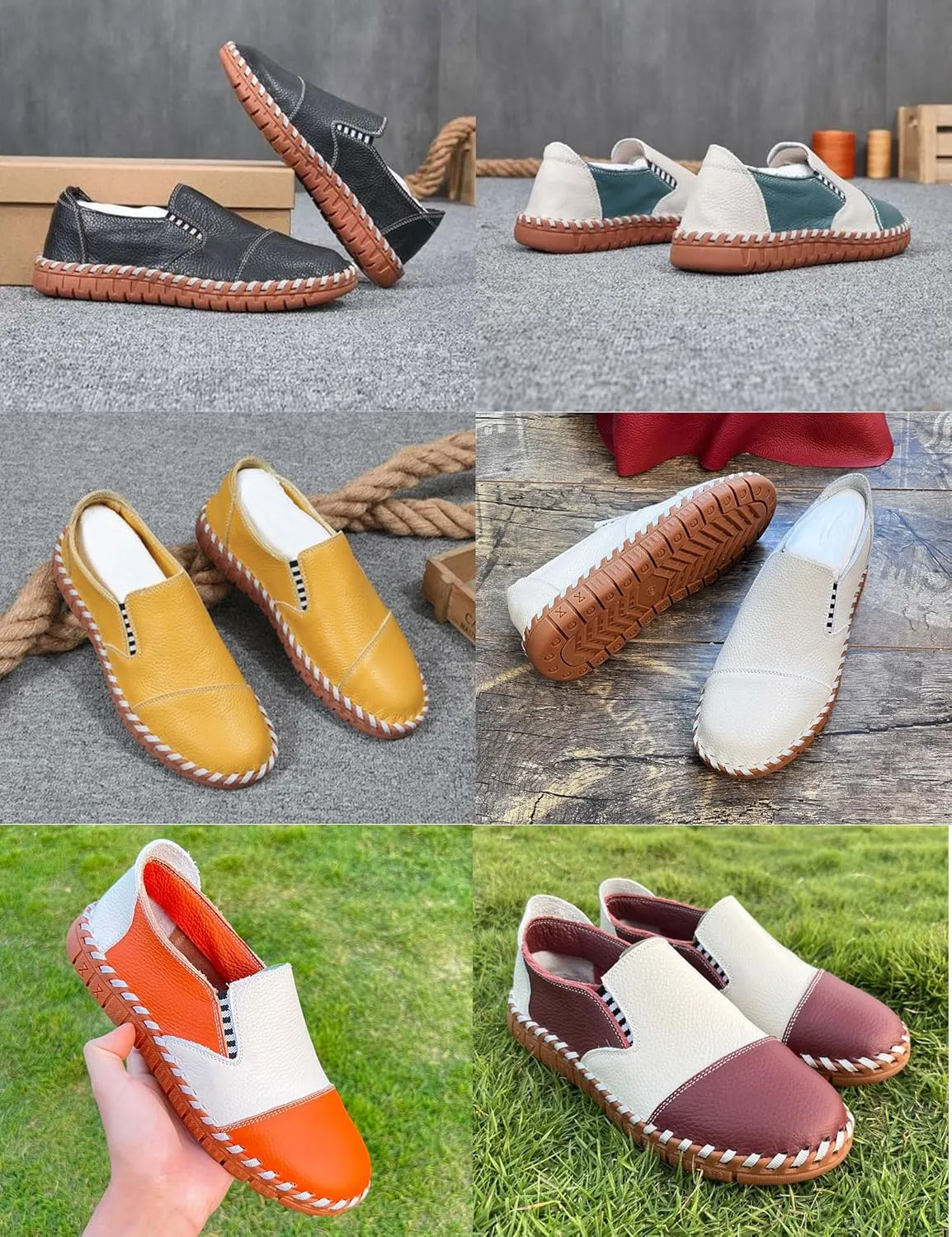 BlackeEight Men's Slip On Colorblock Casual Leather Shoes,Comfort Hand-Stitching Non-Slip Softsole Driving Loafers Fashion Sneakers