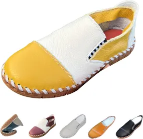 BlackeEight Men's Slip On Colorblock Casual Leather Shoes,Comfort Hand-Stitching Non-Slip Softsole Driving Loafers Fashion Sneakers