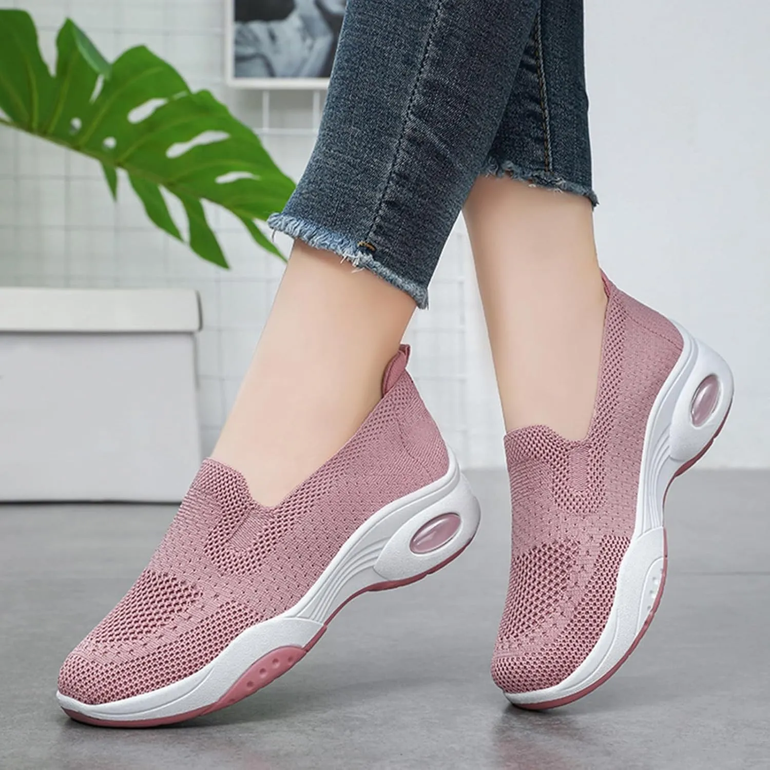Canbebig Walking Shoes Women New Air Cushion Slip on Walking Shoes Comfort Orthopedic Platform Sneakers Air Cushion Athletic Shoes Running Jogging Shoe