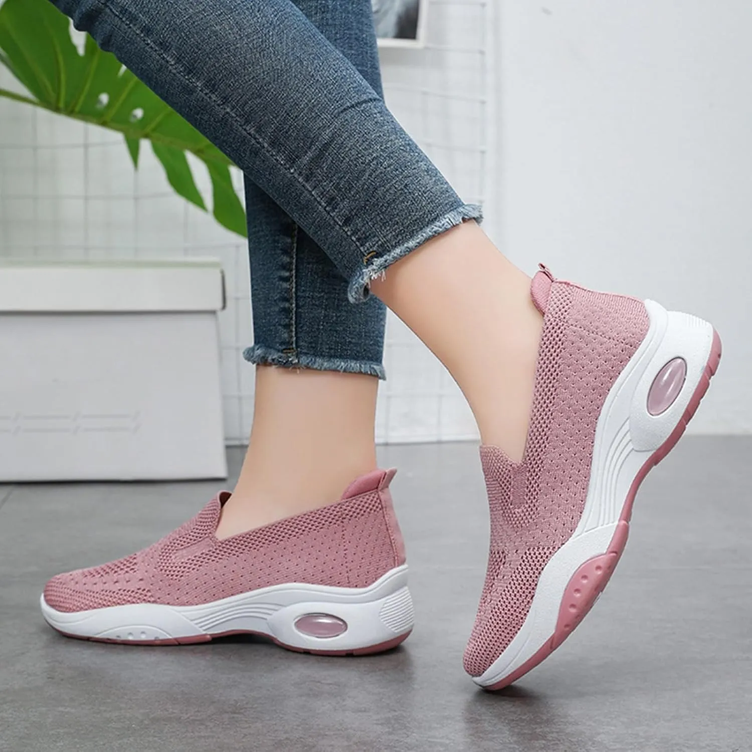 Canbebig Walking Shoes Women New Air Cushion Slip on Walking Shoes Comfort Orthopedic Platform Sneakers Air Cushion Athletic Shoes Running Jogging Shoe