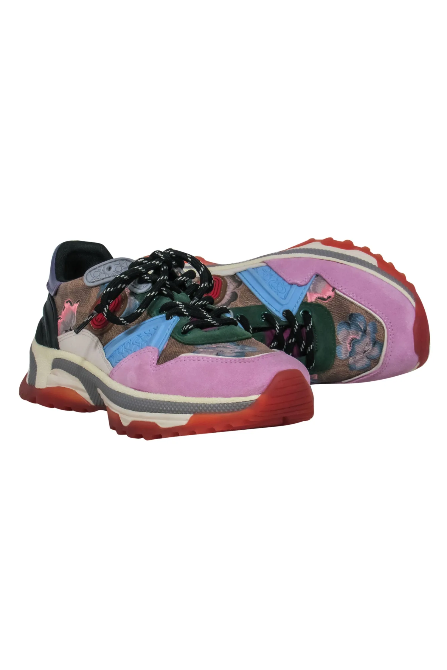 Coach - Multicolor Leather & Suede Floral & Colorblocked Chunky Sneakers Sz 7.5