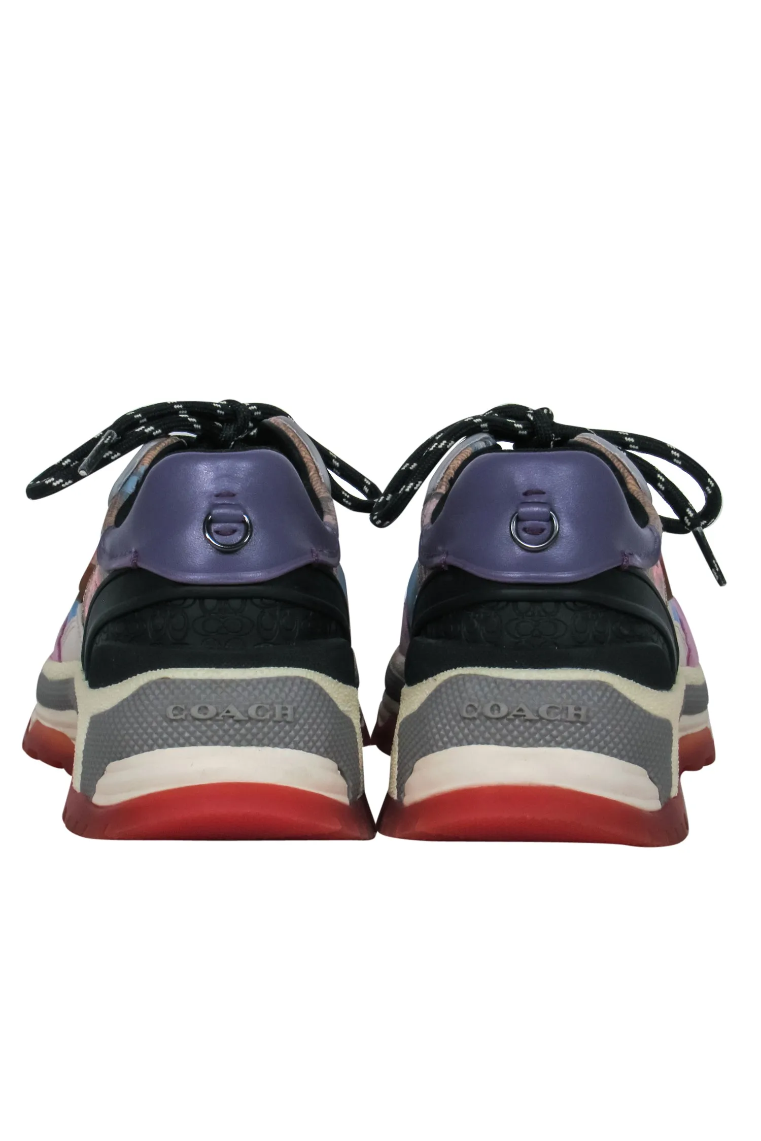 Coach - Multicolor Leather & Suede Floral & Colorblocked Chunky Sneakers Sz 7.5