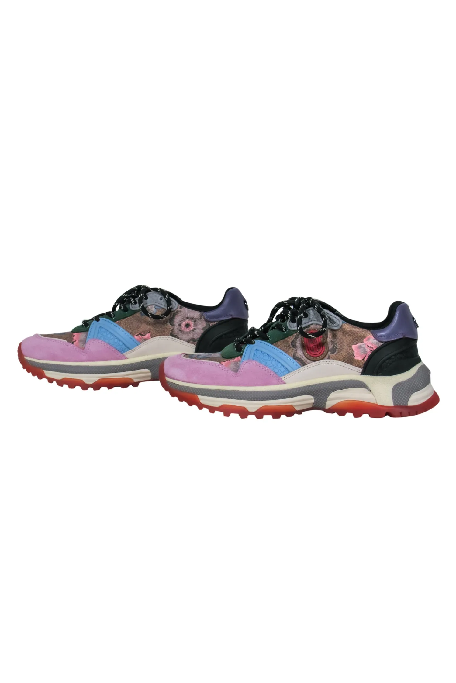 Coach - Multicolor Leather & Suede Floral & Colorblocked Chunky Sneakers Sz 7.5