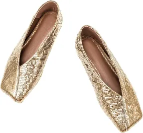 Fandimeier Women's Square Toe Ballet Flats Shoes Snakeskin Dressy Comfortable Slip-on Metallic Leather Ballerina Flats