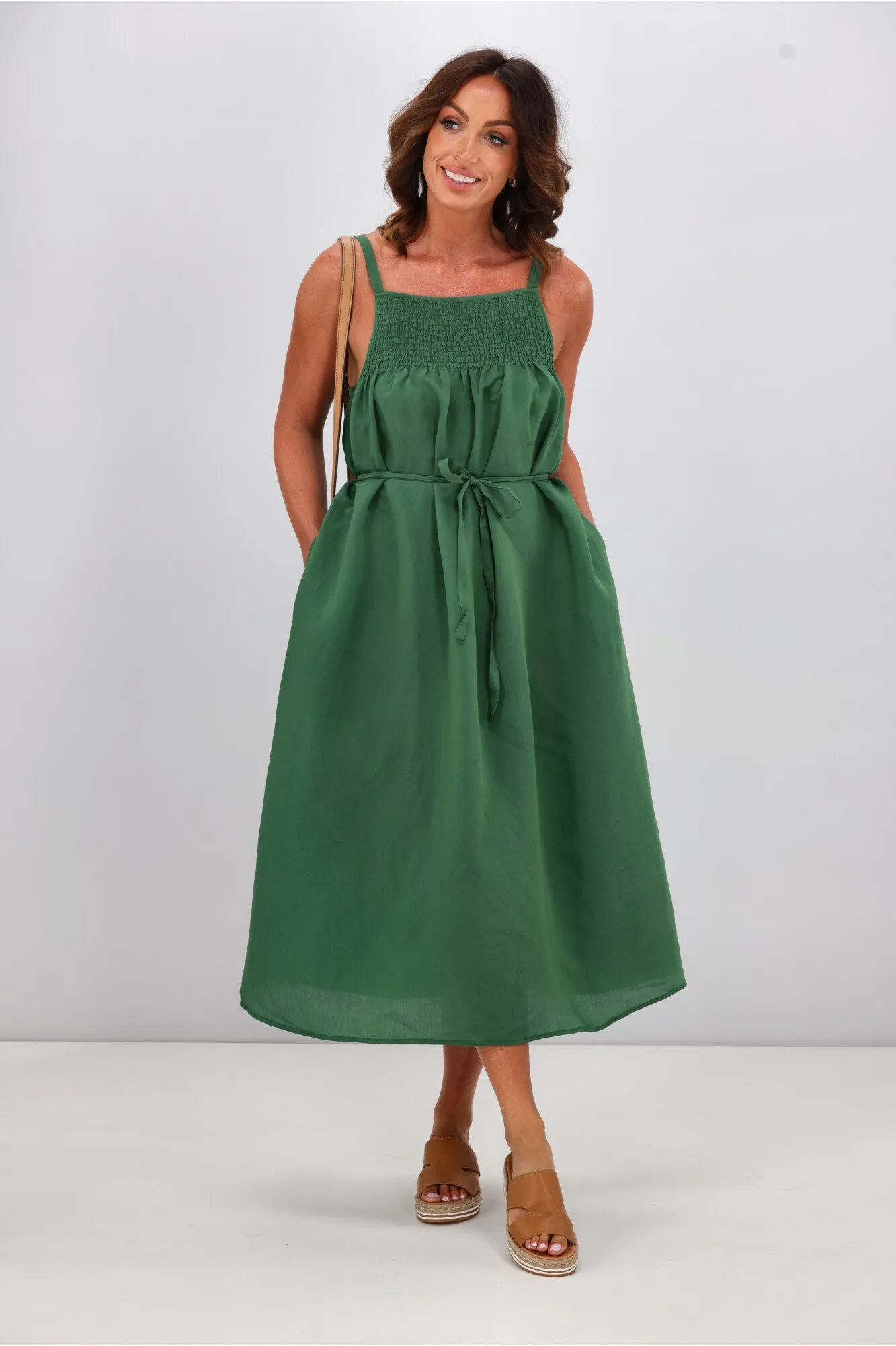 Gloss by Shine On Bodhi Shirred Top Dress Sage
