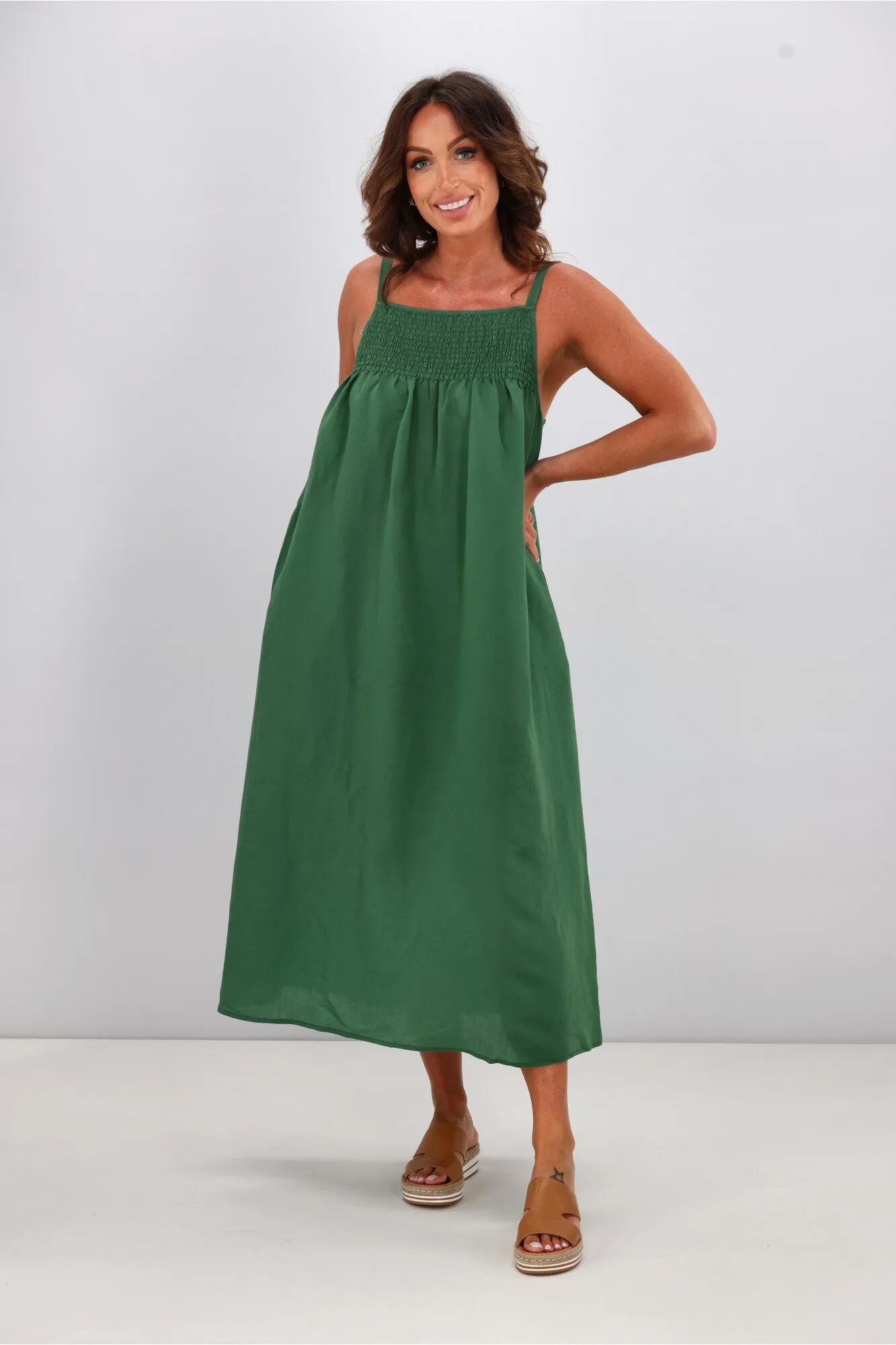 Gloss by Shine On Bodhi Shirred Top Dress Sage