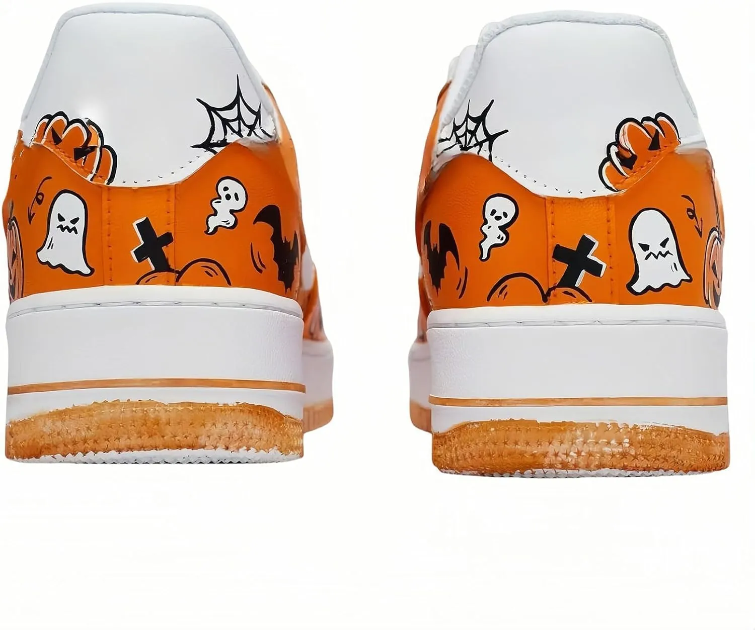 Halloween Sneakers, Platform Casual Shoes with Pumpkin Ghost Pattern, White Orange Fashion Chunky Sneakers for Men and Women