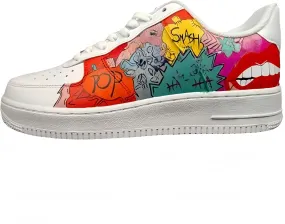 Hand-Painted Platform Sneakers, Fashion Chunky Casual Walking Shoes, Graffiti Art Design, White