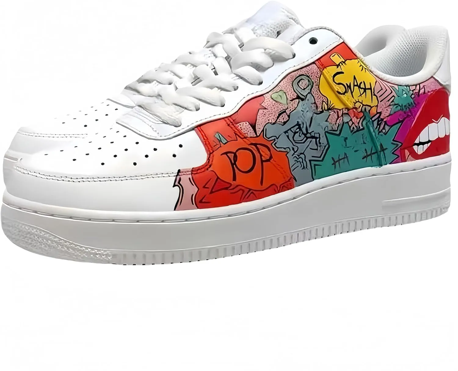 Hand-Painted Platform Sneakers, Fashion Chunky Casual Walking Shoes, Graffiti Art Design, White