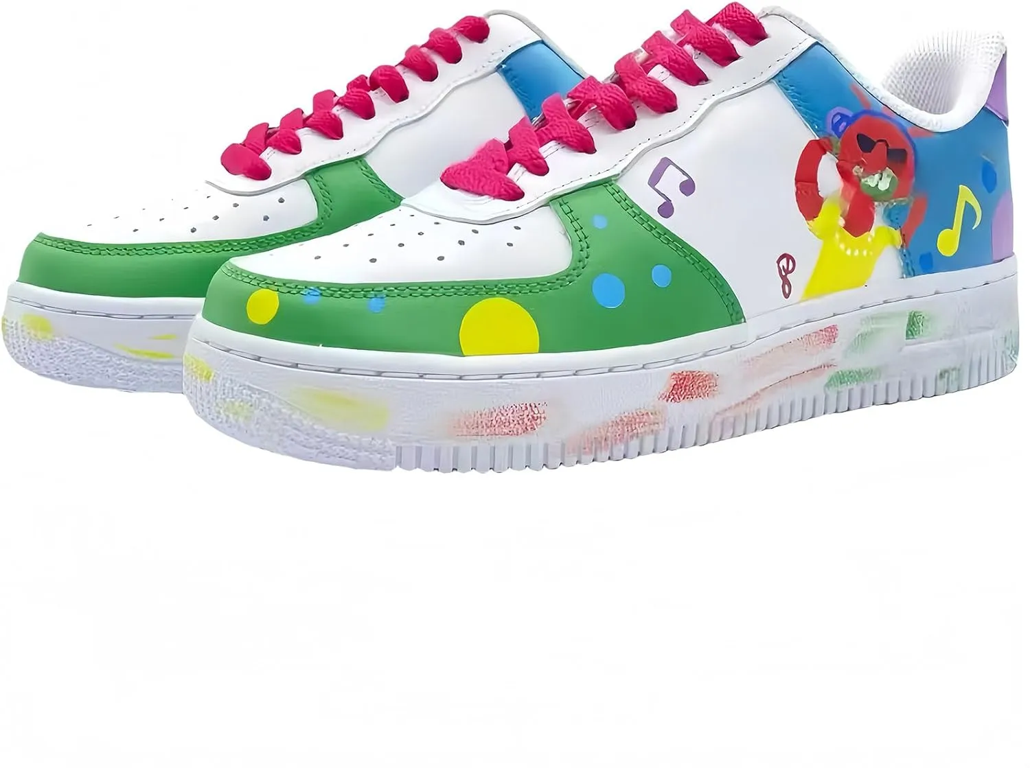 Hand-Painted Platform Sneakers, Musical Design Casual Shoes, Colorful Chunky Fashion Sneakers for Women Men, White Multi