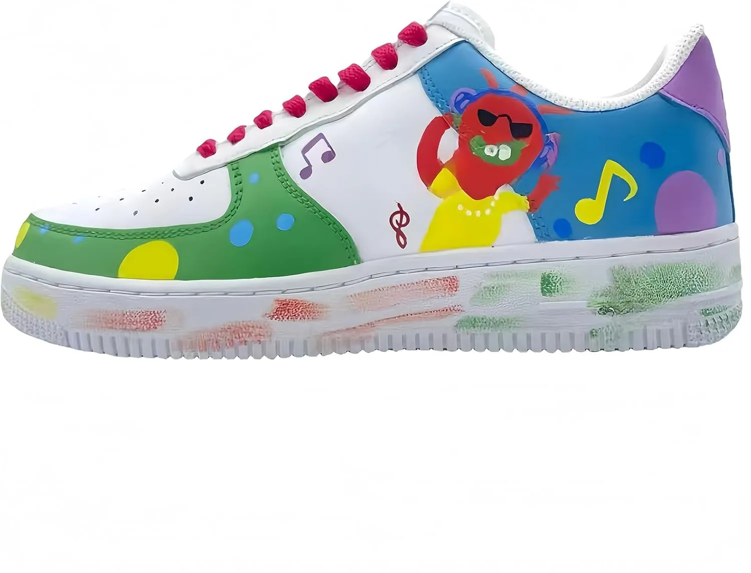 Hand-Painted Platform Sneakers, Musical Design Casual Shoes, Colorful Chunky Fashion Sneakers for Women Men, White Multi