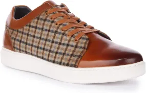 Kayden Men's Check Print Leather Lace Up Trainers, Versatile Style and Comfort