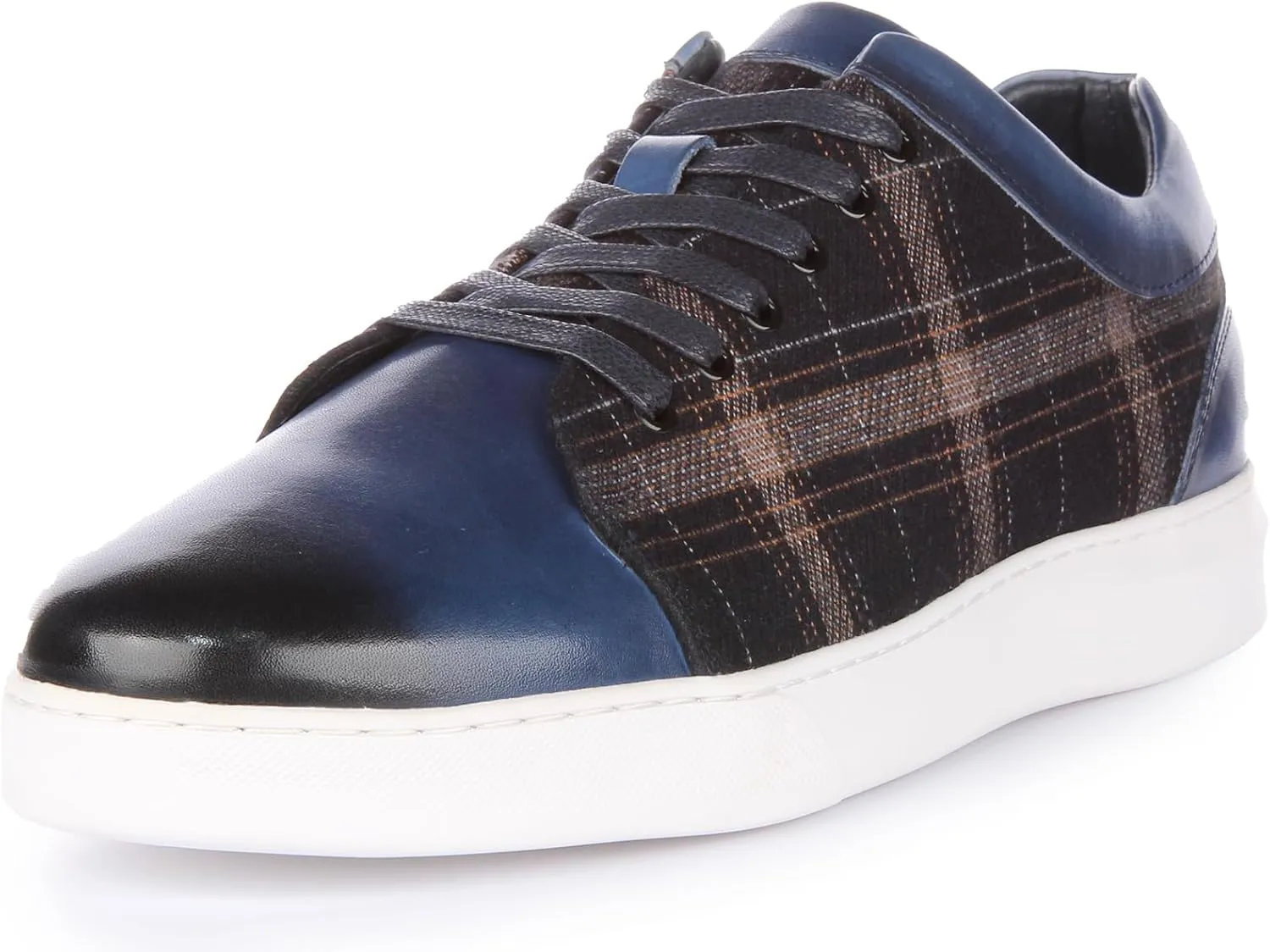 Kayden Men's Check Print Leather Lace Up Trainers, Versatile Style and Comfort