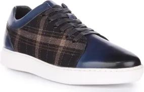 Kayden Men's Check Print Leather Lace Up Trainers, Versatile Style and Comfort
