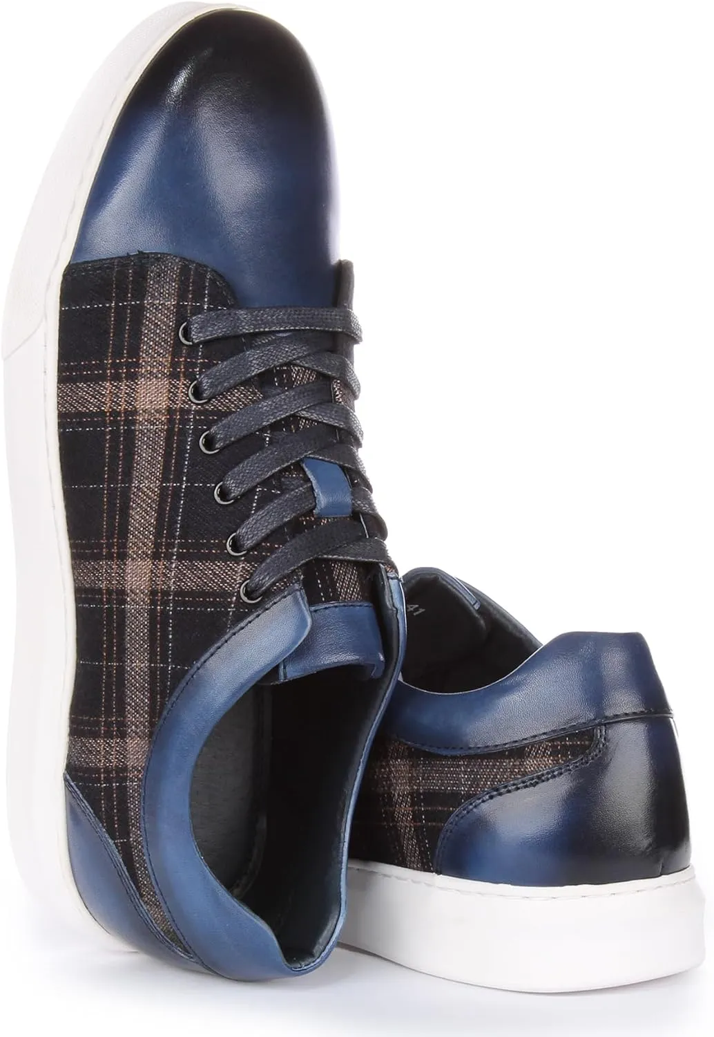 Kayden Men's Check Print Leather Lace Up Trainers, Versatile Style and Comfort
