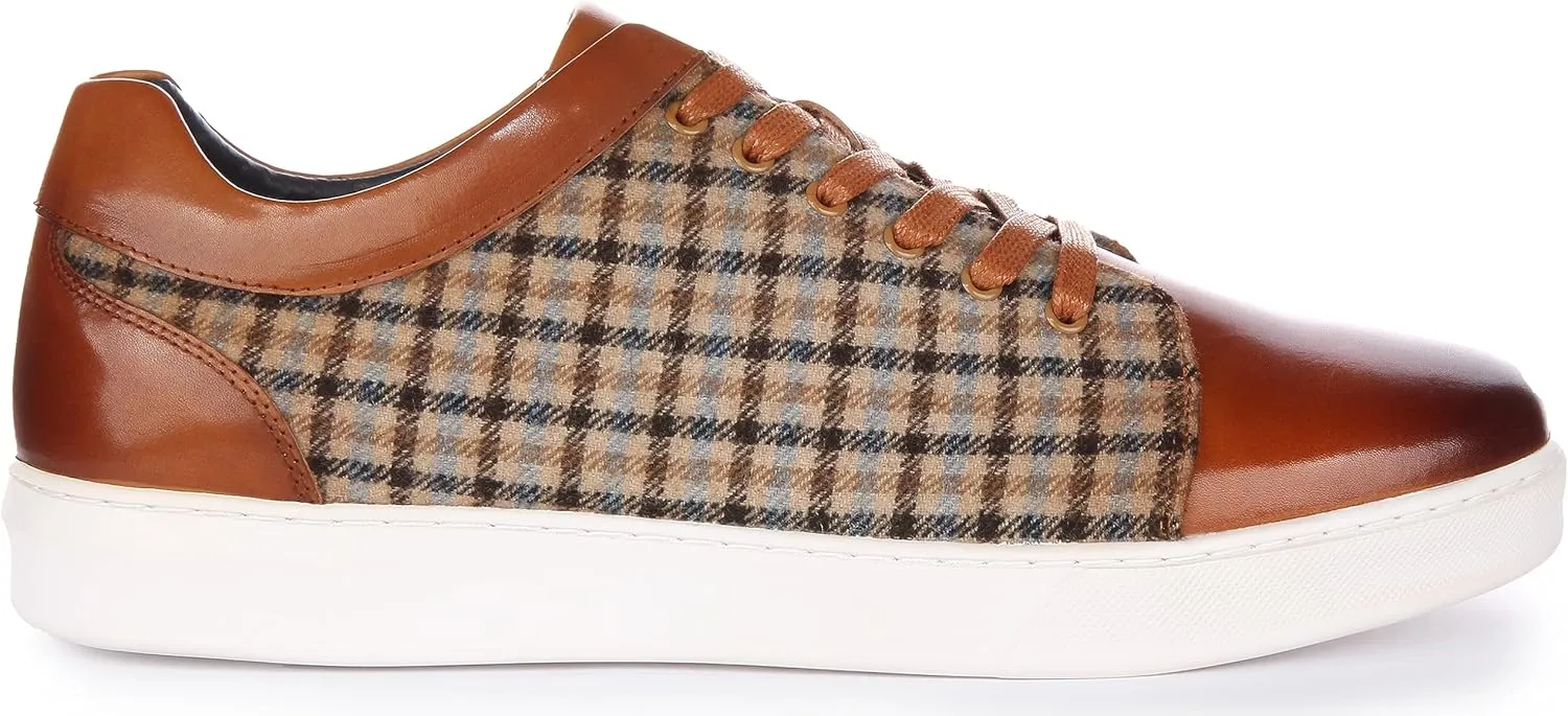 Kayden Men's Check Print Leather Lace Up Trainers, Versatile Style and Comfort