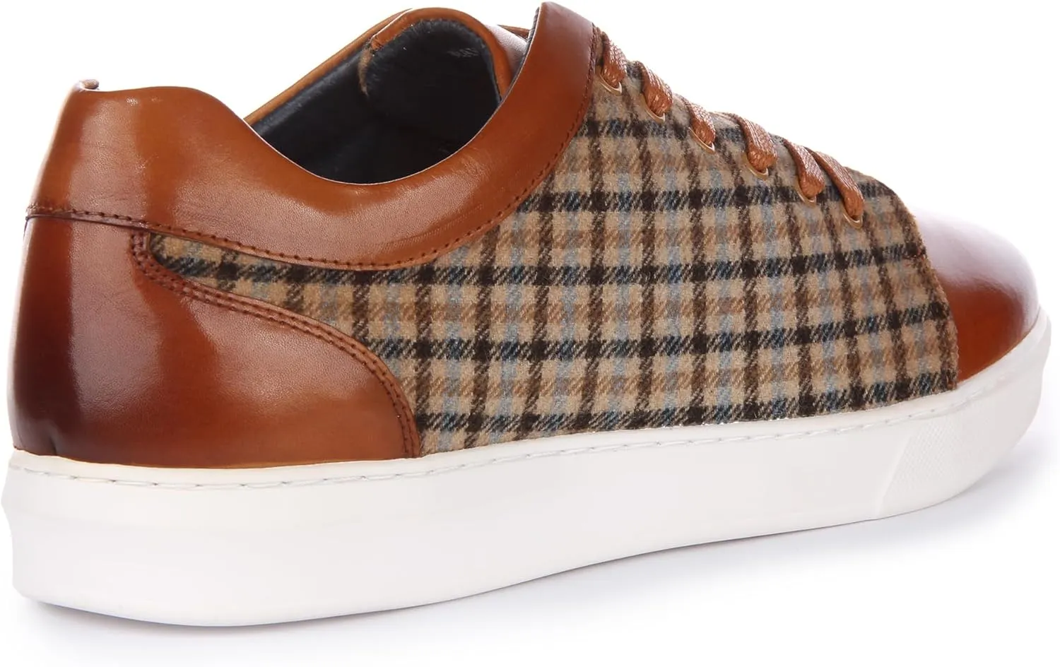 Kayden Men's Check Print Leather Lace Up Trainers, Versatile Style and Comfort
