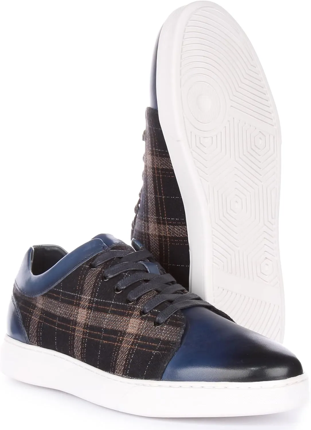 Kayden Men's Check Print Leather Lace Up Trainers, Versatile Style and Comfort