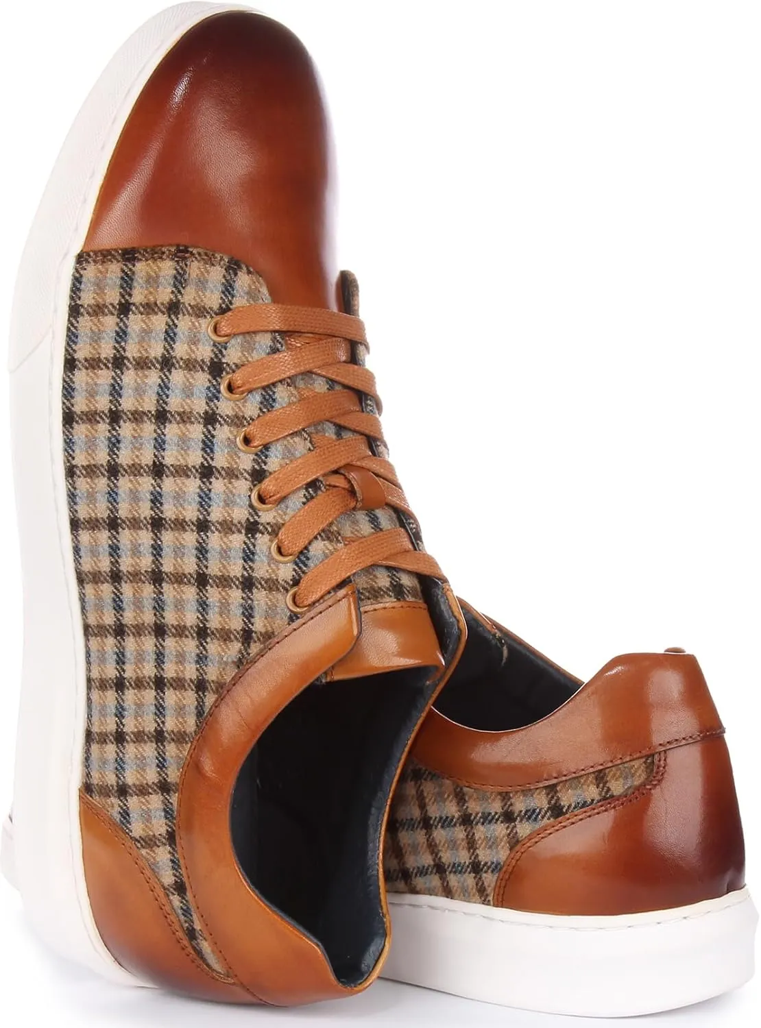 Kayden Men's Check Print Leather Lace Up Trainers, Versatile Style and Comfort