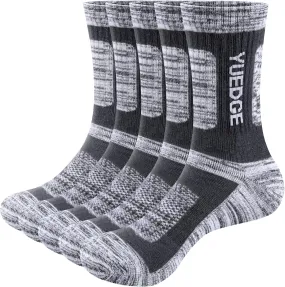 Mens Cushioned Casual Outdoor Hiking Athletic Crew Socks For Men, Sweat Wicking Cotton Everyday Work Socks, 5 Pairs