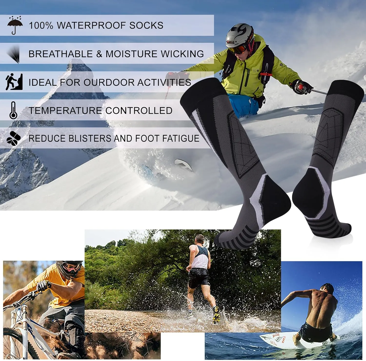 RANDY SUN Waterproof Breathable Knee High Kayaking Hunting Fishing Socks