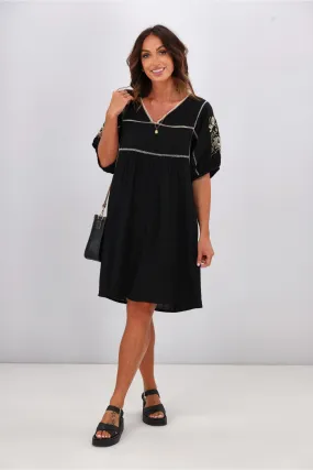 Shine On Label Tallulah Embroidery Panel Dress Black