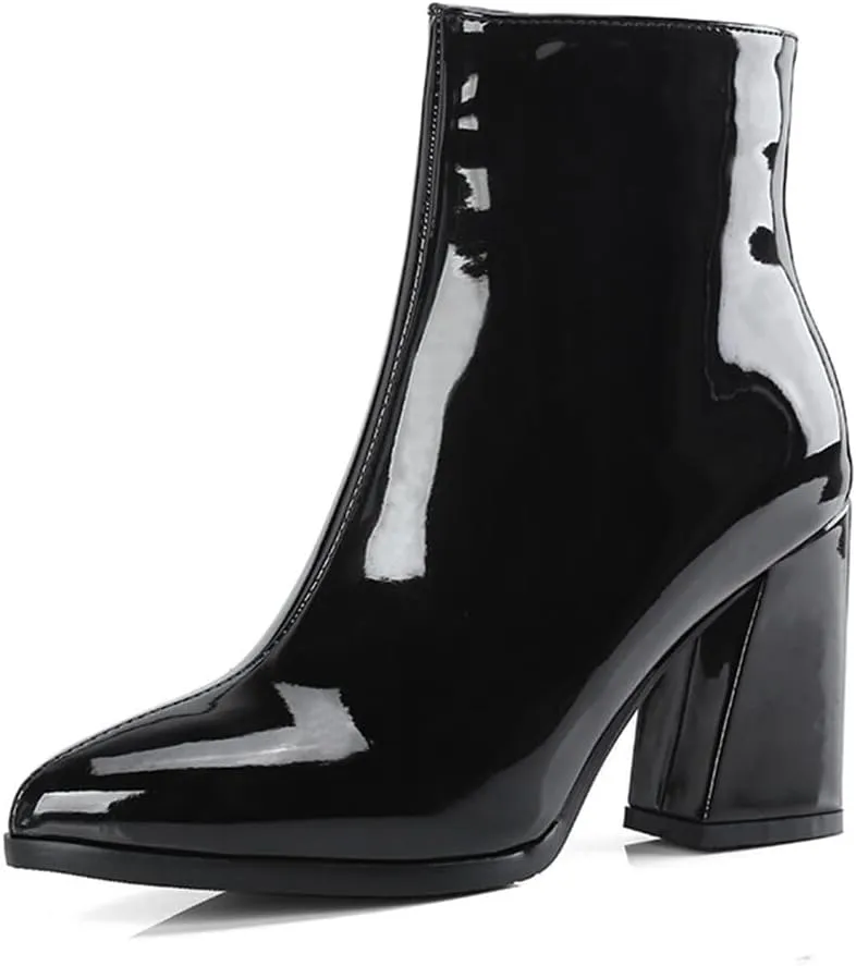 Starella Women's Ankle Boots Metallic Chunky Heel Shiny Go-go Party Dress Bootie