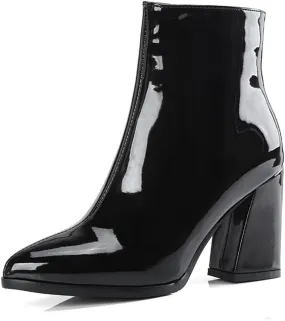 Starella Women's Ankle Boots Metallic Chunky Heel Shiny Go-go Party Dress Bootie
