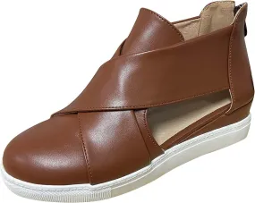 ZBYY Women's Wedge Sneakers Criss Cross Platform Sneakers Hidden Cut Out Wedge Sneaker Closed Toe Slip-on Summer Sandals