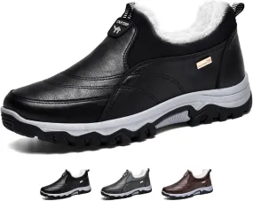 Zeberfi Men's Warm Fur Lined Slip On Snow Boots Winter Casual Trekking Anti-Slip Waterproof Backpacking Leather Booties Lightweight Outdoor Walking Hiking Loafers