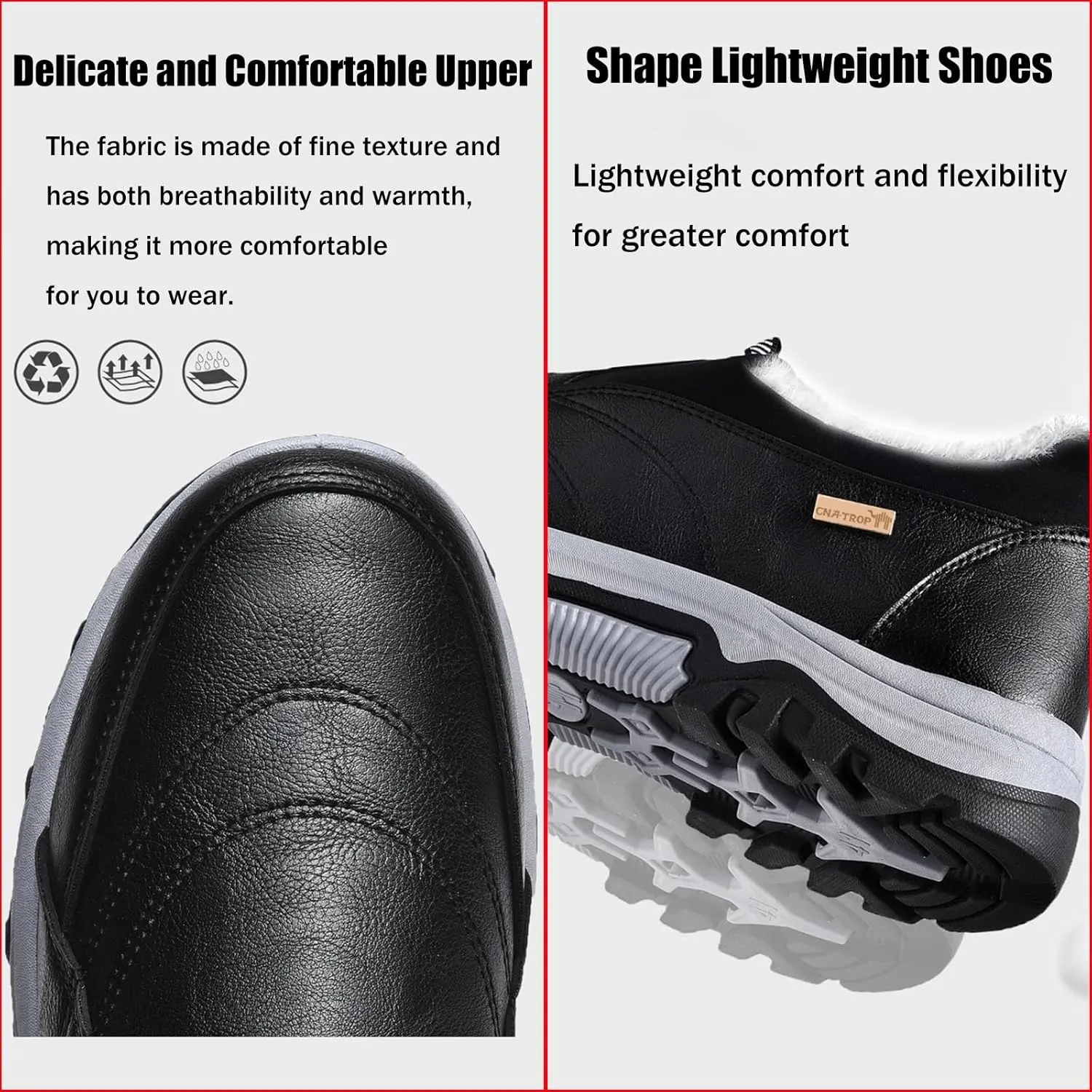 Zeberfi Men's Warm Fur Lined Slip On Snow Boots Winter Casual Trekking Anti-Slip Waterproof Backpacking Leather Booties Lightweight Outdoor Walking Hiking Loafers